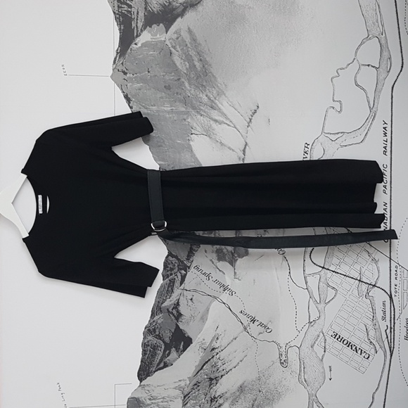 Zara Micro Suede Black Midi Dress with Attached Leather Belt & Silver Buckle - Picture 1 of 4